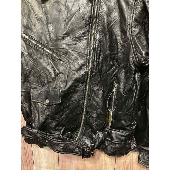 Leather jacket womans Large black biker Moto eagle god bless America NWT - Picture 4 of 12